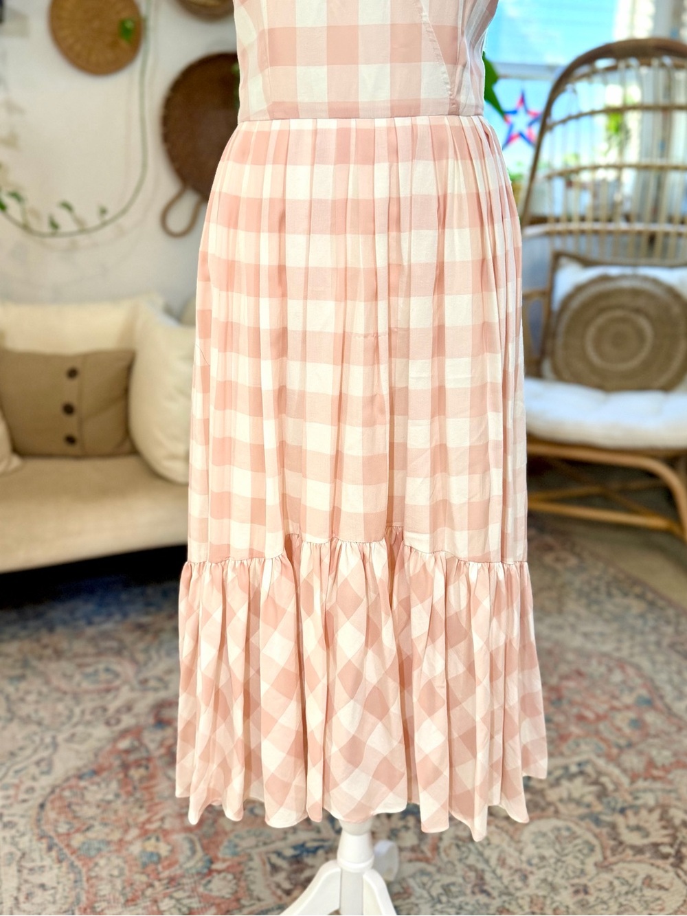 Antonio Melani Pink White GINGHAM Dress Sundress Midi A-Line Dress Summer 4 S - Picture 4 of 11